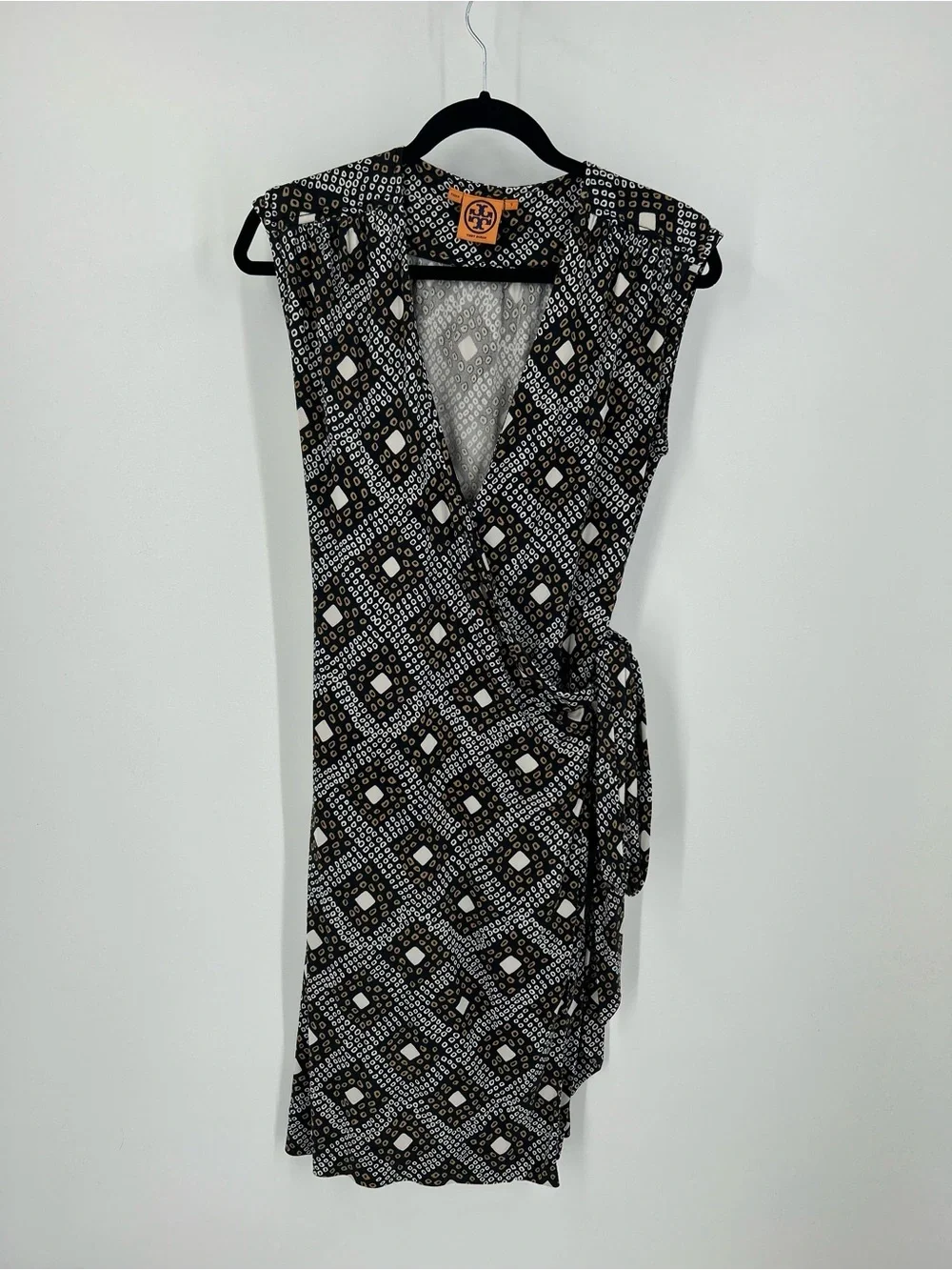 Tory Burch 100% Silk Sleeveless Wrap Dress Geometric EUC Small